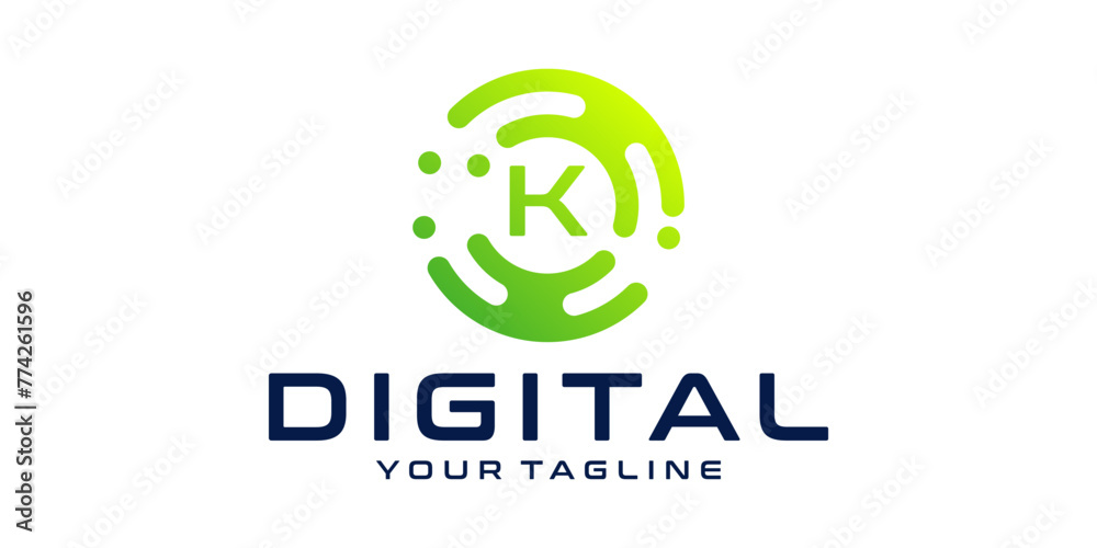 Letter K Circle Technology Logo Design Template digital circle, technology, data, connection, network