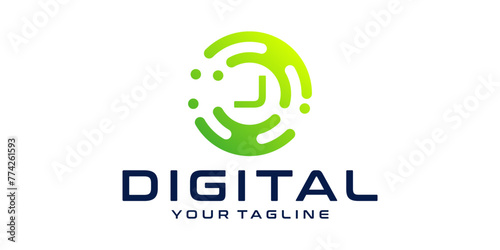 Letter J Circle Technology Logo Design Template digital circle, technology, data, connection, network