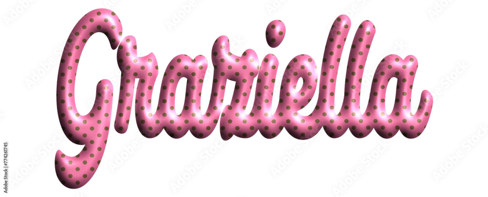 graziella - pink color with dots, fabric style -name - three-dimensional effect tubular writing - Vector graphics - Word for greetings, banners, card, prints, cricut, silhouette, sublimation - obrazy, fototapety, plakaty 