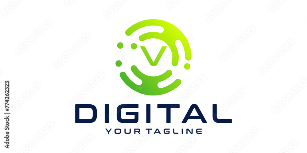 Letter V Circle Technology Logo Design Template digital circle, technology, data, connection, network