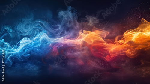 ethereal dance of vibrant smoke waves on a dark backdrop