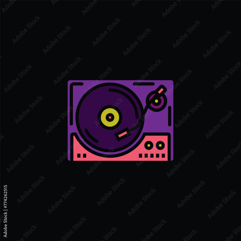 Original vector illustration. The outline icon of the vinyl record player. A design element. Original vector illustration. The outline icon of the vinyl record player. A design element.