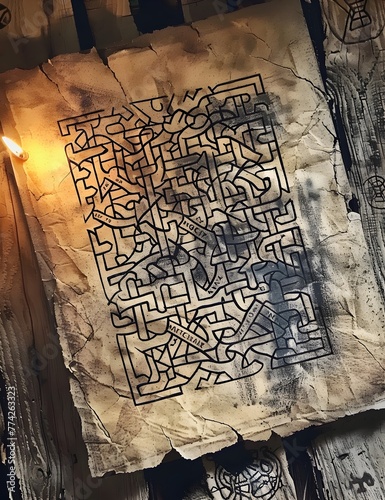 Mysterious Rune Journal Page Revealing Labyrinthlike Knotwork and Ancient Meanings photo