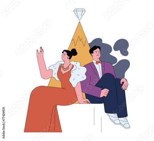 Fear of losing social status. Luxuries couple on a top of social hierarchy