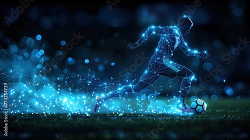 Abstract digital image of a football player with the ball in the moving foot