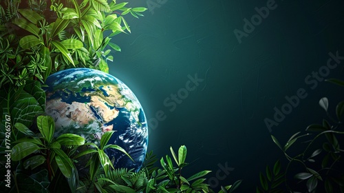  earth globe with green leaves 