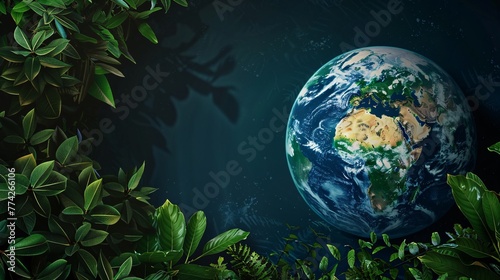  earth globe with green leaves 