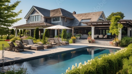 Mediterranean inspired villa with a sprawling garden and a private beach access in the exclusive Hamptons, New York
