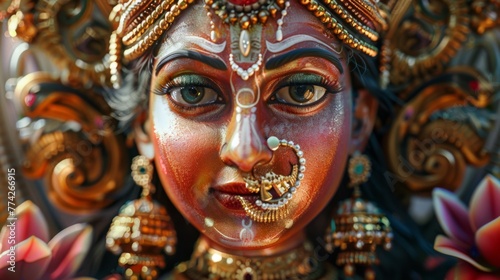 Close-up of 3D rendering of Goddess Lakshmi sculpture © AlfaSmart