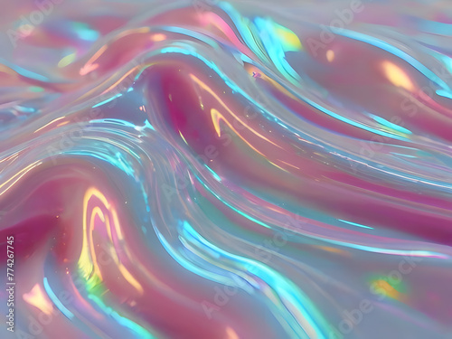 abstract mother-of-pearl, pearl pink, blue background with multicolored sequins. rainbow waves shimmering horizontal wallpaper. bright iridescent neon backdrop
