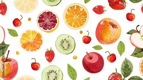 Assortment of different fruits and berries, flat lay, top view isolated on transparent background
