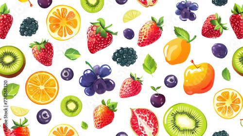 Assortment of different fruits and berries  flat lay  top view isolated on transparent background