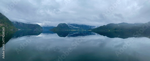 Lake with Alpine panorama and reflections in Norway