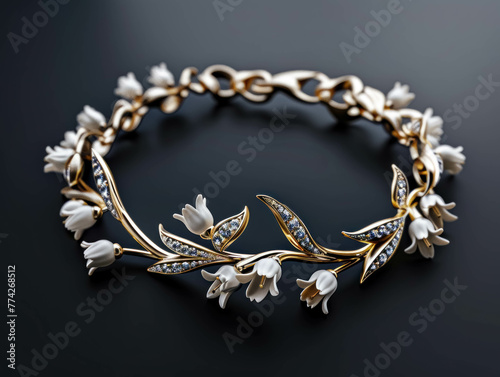 Close-Up Of A Luxurious Bracelet In The Shape Of Lily Of The Valley Flower