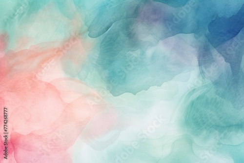Coral Indigo Mint abstract watercolor paint background barely noticeable with liquid fluid texture for background  banner with copy space and blank text area 