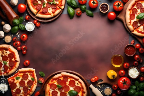pizza sausage, tomato sauce, cheese Menu concept, food background, diet. top view. copy space for text, Hyper realistic, 3D rendering, photorealistic, highly detailed, 8K, High resolution