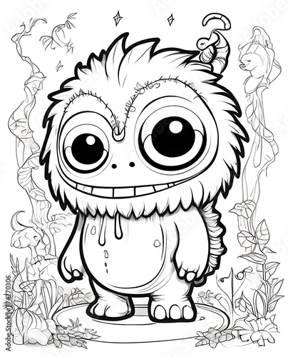 Doodle monster sketch line smoothly outline coloring page white background ai generated