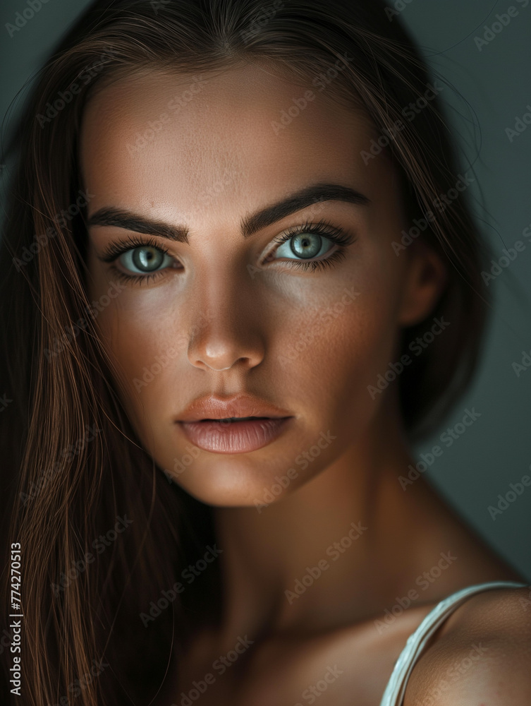 Schönes gepflegtes Frauen Gesicht mit natürlichen Make up für Kosmetik und Permanent Make up Poster Nahaufnahme Schönes gepflegtes Frauen Gesicht mit natürlichen Make up für Kosmetik und Permanent Make up Poster Nahaufnahme
