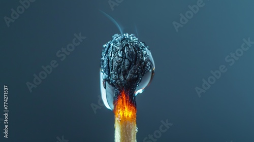 A burned match macro, a whole match with a drop of water, and the idea of putting out a fire photo