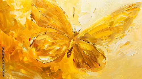Whimsical Abstraction: Freehand Artistic Expression Through Golden Grain Oil Paintings on Canvas - A Vibrant Collection of Butterfly Motifs for Wallpaper, Posters, Cards, Murals, Carpets, and Hangings photo