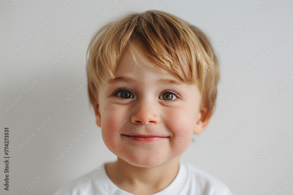 Smiling Toddler with Blonde Hair and Blue Eyes. Generative AI.