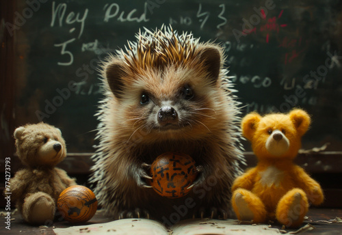 Hedgehog and teddy bears in the classroom © Vadim