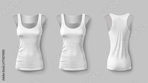 White tank top template without design on a gray background. vector file with front, back, and side views photo