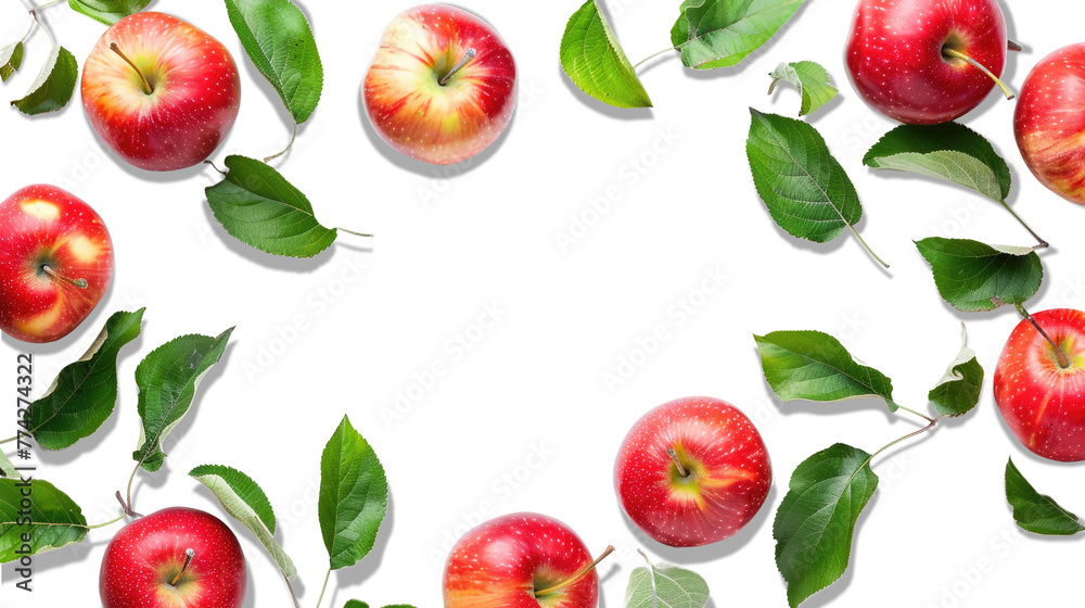 frame with colorful green leaves, apples on transparent background. frame with colorful green leaves, apples on transparent background.