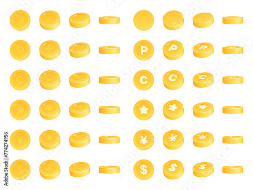 立体的なかわいいコインのイラスト素材セット