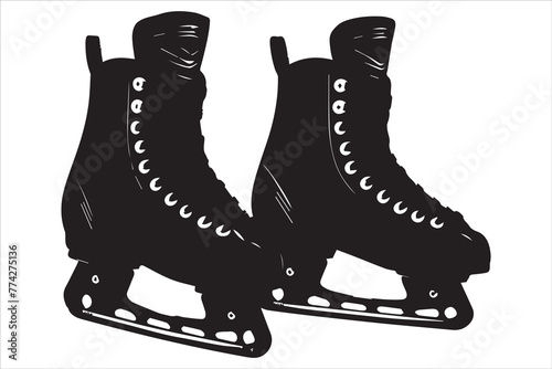 Vector black ice skates silhouette white background