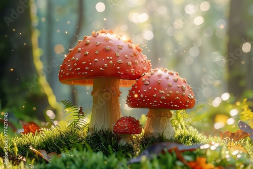 Adorable 3D animated mushrooms for a kids' fantasy story