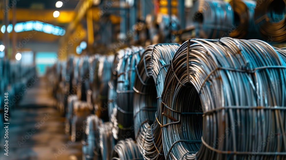 coils of steel or iron wire piled in the metalworking sector. annealing wire drawing - obrazy, fototapety, plakaty 