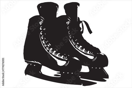 Vector black ice skates silhouette white background