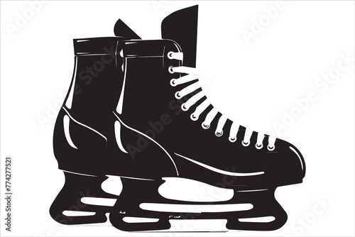 Vector black ice skates silhouette white background