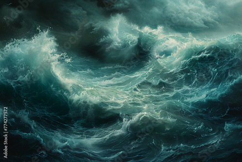 Generate an image where loneliness is depicted as a stormy sea  with towering waves and turbulent waters that reflect the tumultuous emotions of solitude and despair