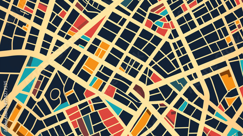 Abstract vector art city map, stylised streets and blocks, minimalist colour scheme