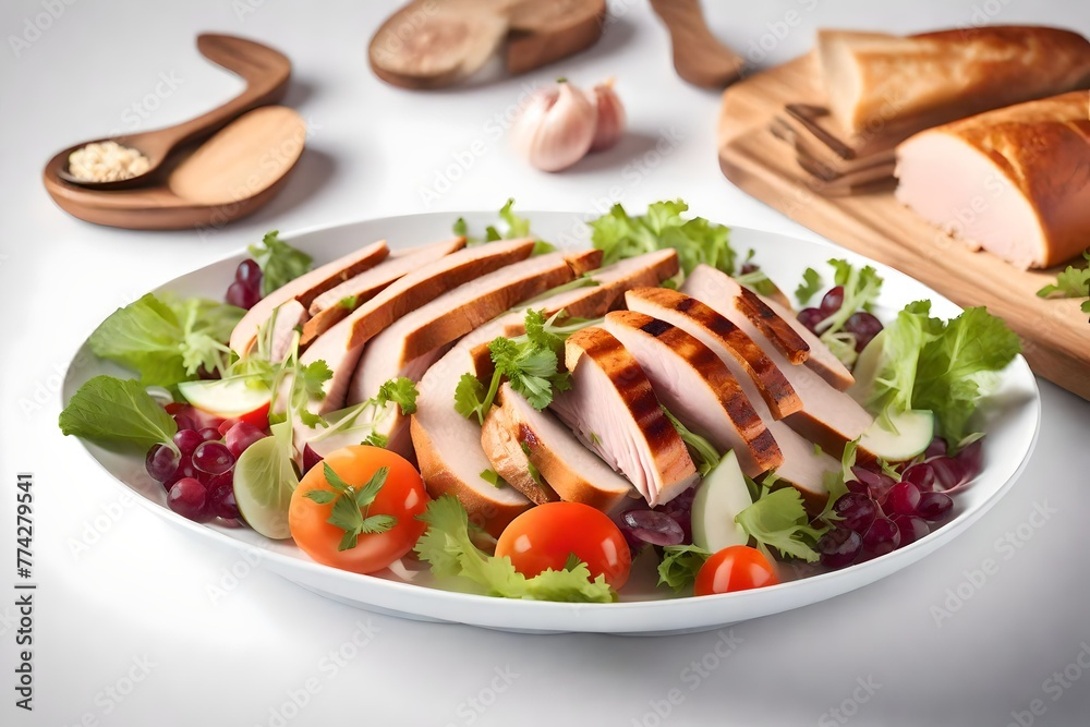 Isolated portion of gourmet smoked turkey salad on a white background Isolated portion of gourmet smoked turkey salad on a white background