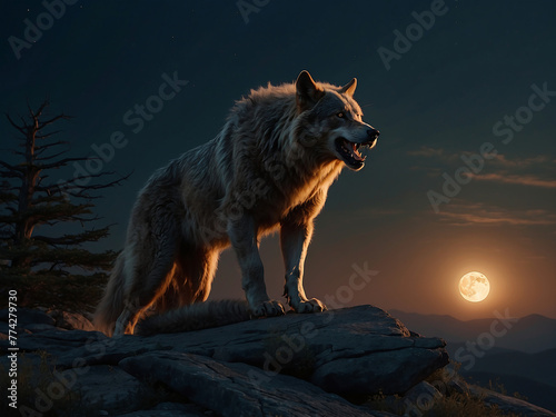 Mystical Werewolf in the Night Captivating Vector Illustration for Fantasy and Horror Concepts. With ai generative.. © Saikat