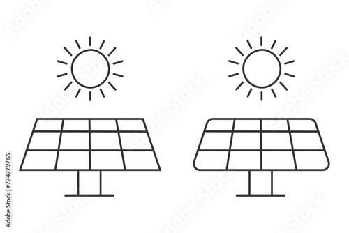 Solar panel icon. Eco sun energy background and line vector ilustration.