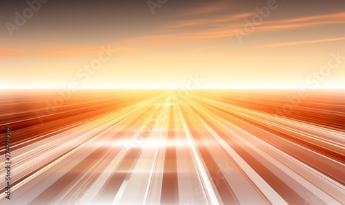 Motion blur of a road at sunset. Indoor rays of light on a soft orange background