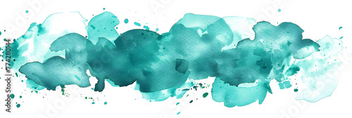 Turquoise watercolor blotch splash design on transparent background.