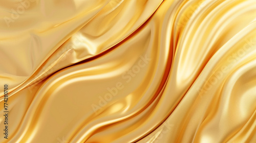 Gold satin or silk wavy abstract background with blank space for text.