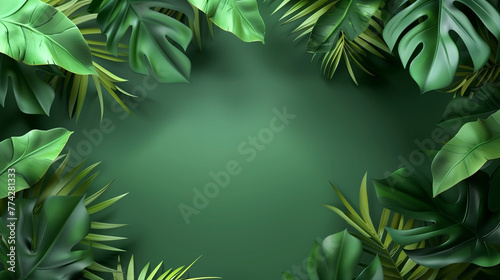 Tropical leaves frame background with copy space.