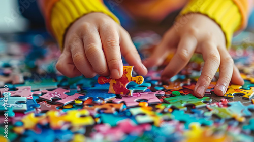 A child s hands solving a puzzle.