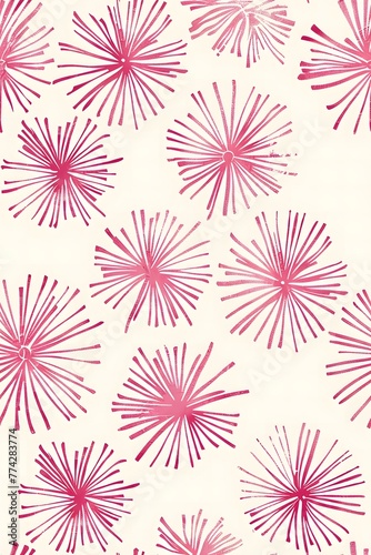 blush pink and white, small repeating pattern, simple lines, cute firework, pastel colors