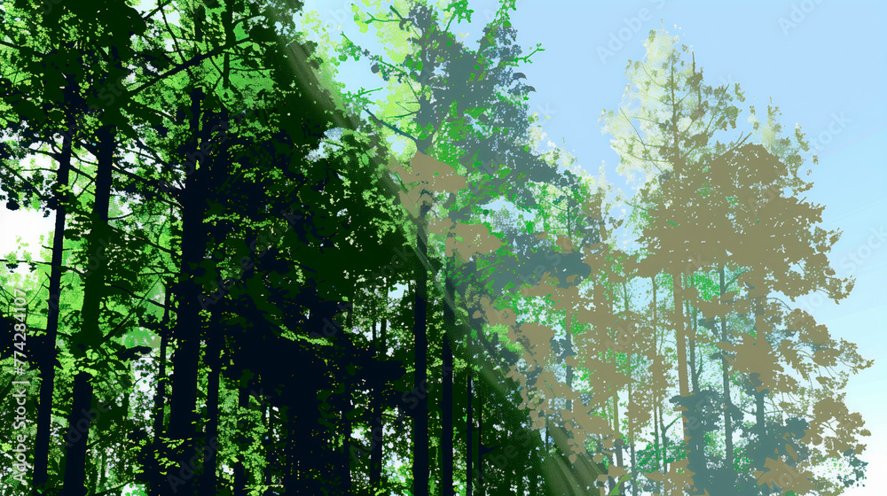 Fototapeta premium Forest. Carbon sink. Stylized illustration of a forest. Copy Space. Background