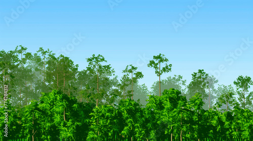 Forest. Carbon sink. Stylized illustration of a forest. Copy Space. Background