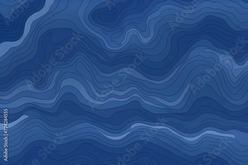 Indigo topographic line contour map seamless pattern background with copy space 