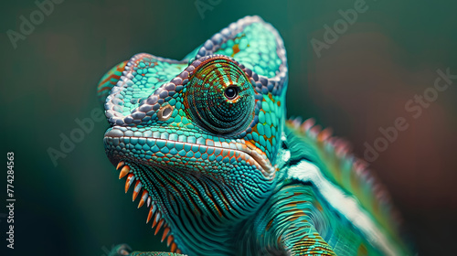 Green colored chameleon close up.  © john