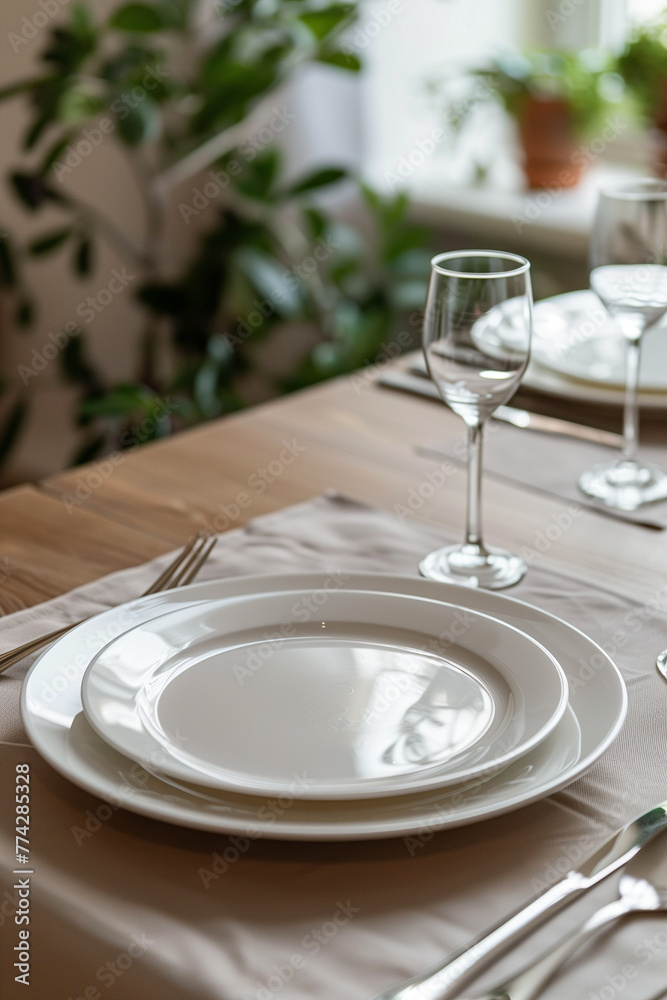 serving the table with dishes and cutlery in a restaurant